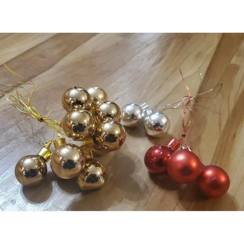 Vintage Christmas Red Gold Silver Mercury Glass Balls w/ Wire Stem Picks 7/8